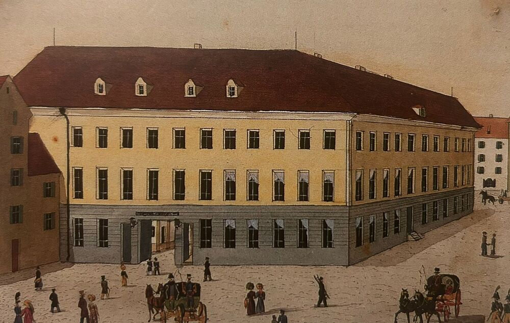 Das neue Theater und Gesellschaftshaus von Südwesten: Aquarellierte Zeichnung von Karl Victor Keim, um 1860